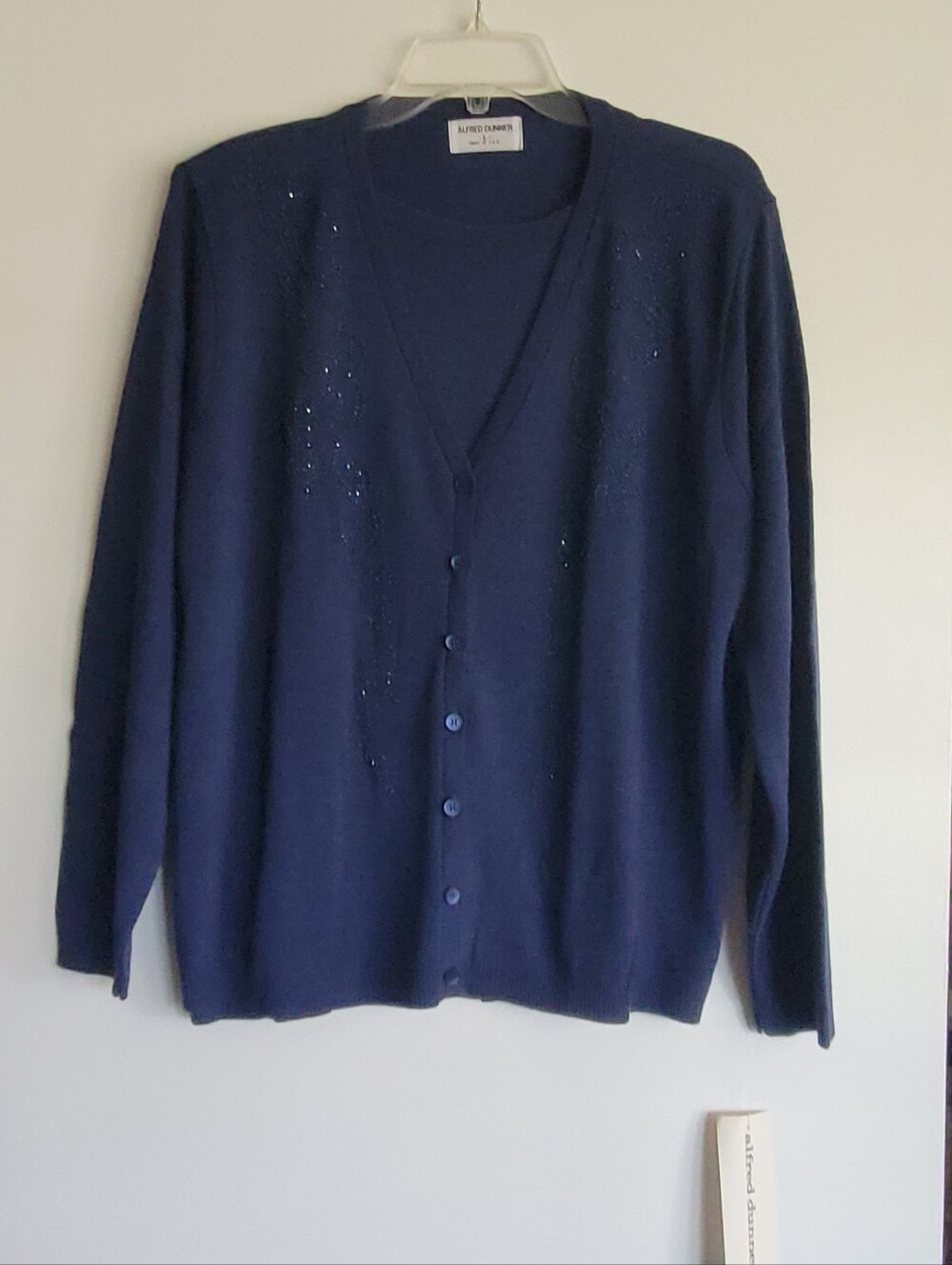 Alfred Dunner Cardigan With Mock Tank Large Navy